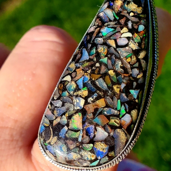 New Huge Copper Ethiopian Opal 925 Silver Statement Ring. - Picture 6 of 16
